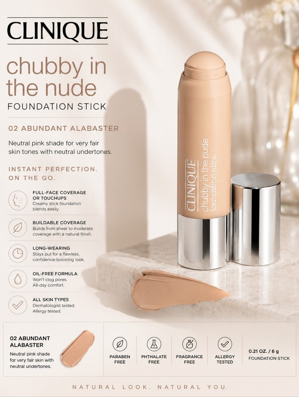 Clinique Chubby in the Nude Foundation Stick โ Shade 02 Abundant Alabaster